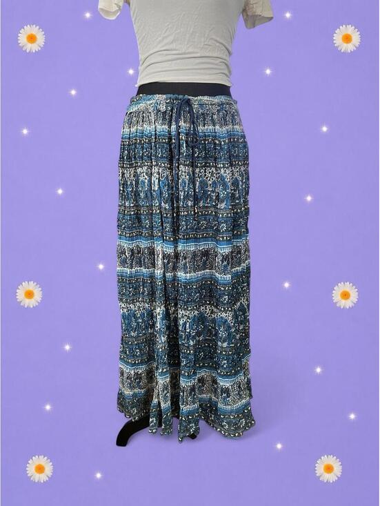 American Vintage Dresses & Skirts - Vintage Y2K Blue Boho Indian Cotton Adjustable Drawstring Maxi Skirt One Size 💙